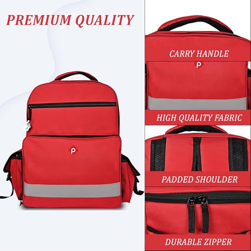 Image of PAHAL 19 Inch Medical First Aid Kit Backpack - Large Nylon Portable Medicine Storage Bag for Emergency, Travelling, Car, Home & Vaternity, Empty Medical Organizer Bag (No Medicine Included), Red