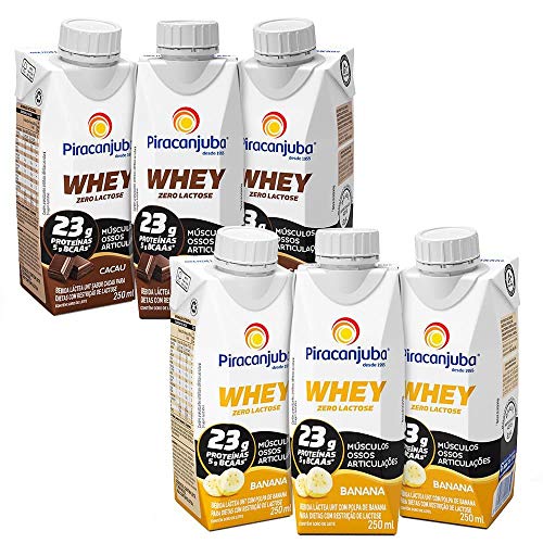 Kit 3 Piracanjuba Whey Zero Lactose Cacau e 3 Banana 250ml