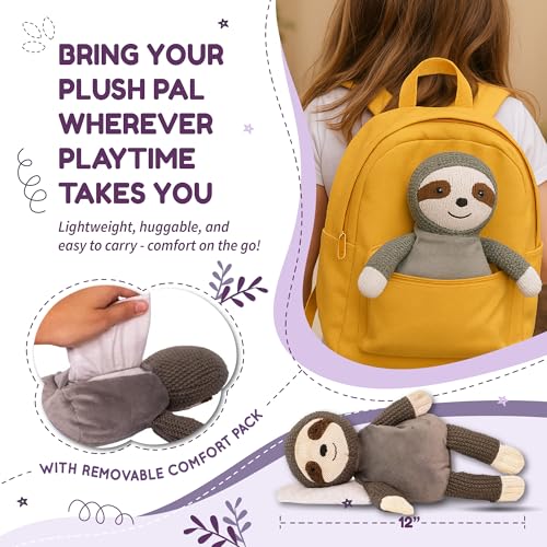 WILD BABY Microwavable & Weighted Plush Toy - Sloth Stuffed Animal for Comfort & Warmth - Soft, Heatable Plushie for Snuggles - Great for Kids, Toddlers & All Ages