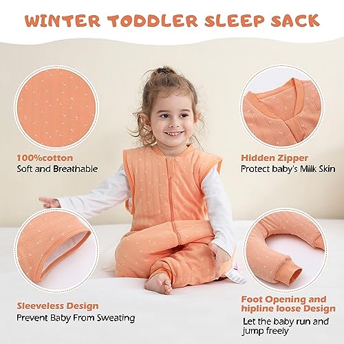 Image of LAT Baby Sleep Bag with Feet Winter,Sleeveless Nightgowns Wearable Blanket with Legs,Warm Sack for Infant Toddler Thicken 2.5 TOG-Sleepsuit,1-6T(Orange White Heart,S /80)