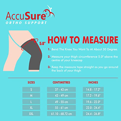 AccuSure Knee Brace Compression Sleeve- Best Support for Arthritis, Gym, Running, Basketball, Meniscus Tear, Sports, Joint Pain Relief, Injury Recovery For Men, Women|Pair - Image 8