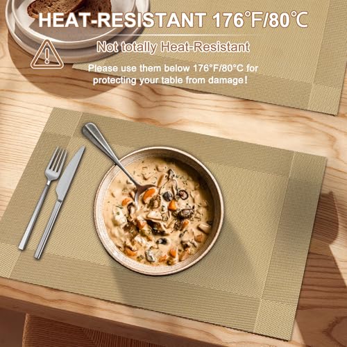 BETEAM Placemats Set of 6, Woven Vinyl Place Mats for Dining Table, Gold by BETEAM - Used condition - Image 4