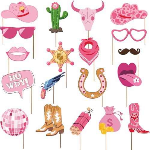 SKIRUP 19 Pieces West Cowgirl Photo Booth Props Kit, Cowgirl Western Party Decorations Selfie Props for Western Cowboy Theme Party Favors Supplies (Cowgirl)