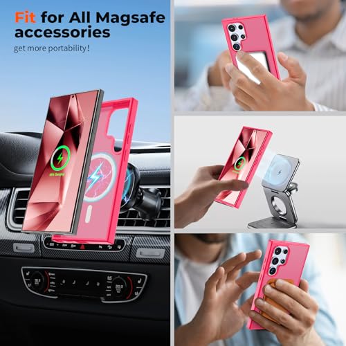 Image of SUPFINE Magnetic for Samsung Galaxy S24 Ultra Case with Screen Protector, (Built-in Magnets) (Military Grade Drop Protection) Slim Translucent Shockproof Phone Case,Hot Pink