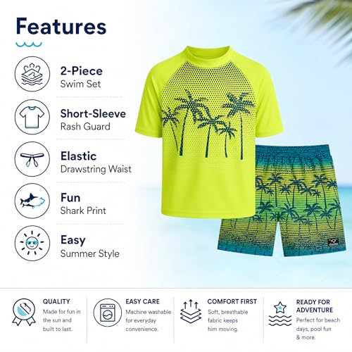 Image of Big Chill Boys Swim Set - 2 Piece Quick Dry UPF 50 Short Sleeve Rash Guard for Boys and Swim Trunks - Swimwear Set for Kids