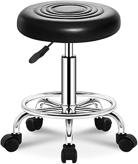 NYTA Round PU Leather Shop Stool Chair Height Adjustable Counter Stool Swivel Office Stool Chair SPA Salon Stool Small Medical Clinic Tattoo Spa Salon Stool with Whe Black