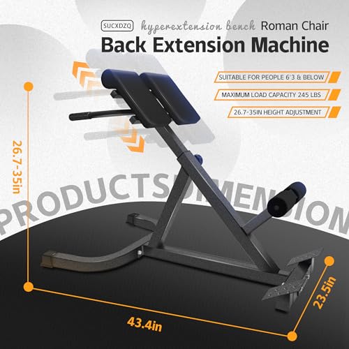 Image of Roman Chair Back Extender - Angle & Height Dual Adjustable Hyperextension Bench for Home Gym - Adjustable Back Exercise Machine Fitness Equipment