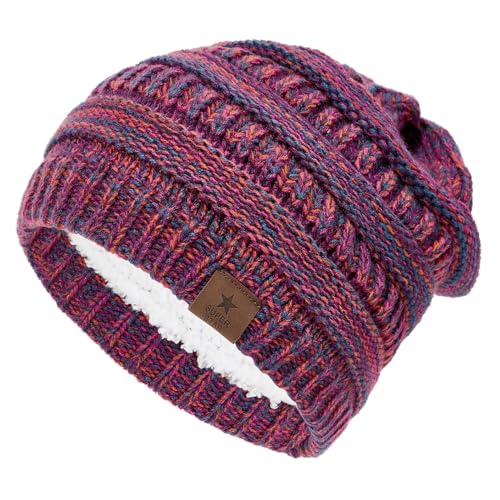 Durio Beanie for Women Fleece Lined Beanie Hat Warm Winter Hats for Women Q Purple Mix One Size