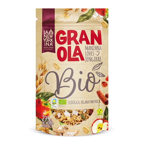 La Newyorkina Granola BIO Manzana Loves Jengibre 275g Con Chips Crujientes de Manzana y Aceite de Oliva Virgen Extra
