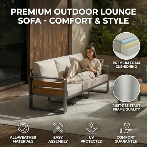Image of ZANDOR Aluminum Outdoor Patio Furniture Set with Table,4 Seat, Grey | Rustproof,High weight capacity,Water-repellent,Washable Cover,All-Weather Resistant,Easy clean,for Poolside Backyard Deck