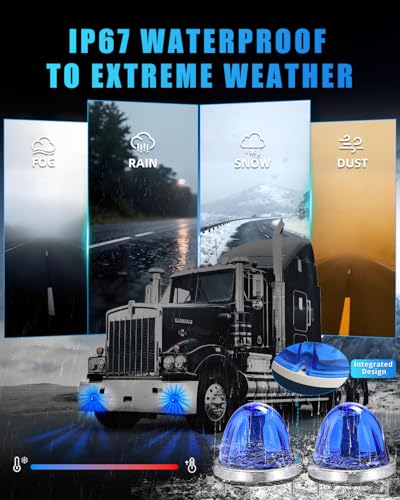 Image of Ultra-Bright 3 Function 360 Rotation Strobe Watermelon Lights for Semi Truck, [3 Lighting Modes] Blue ABS Lens Blue LED Side Marker Signal Lights for Kenworth Peterbilt Freightliner, 2 PCS