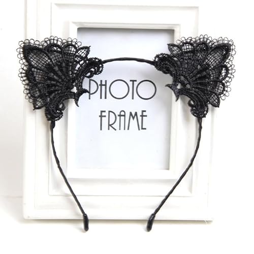 Oarkive Cat Ears Black Cat Ears Women Cat Ears Headband Lace Cat Ears Headband Halloween Cat Headbands For Women Kitten Ears Small Cat Ears For Halloween Cosplay Costume Party Girls Womens Adult thumb #1