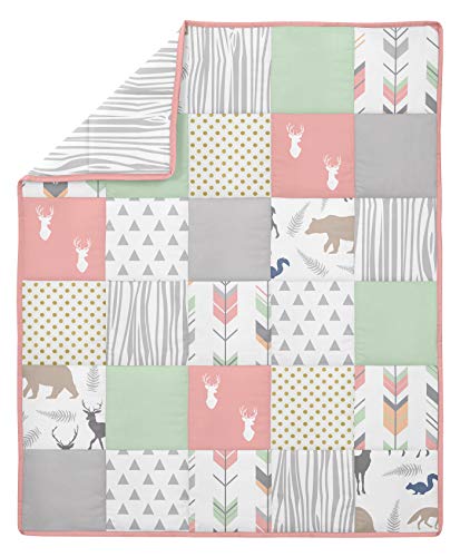 Image of Sweet Jojo Designs Coral, Mint and Grey Woodsy Deer Girls Baby Bedding 4 Piece Crib Set