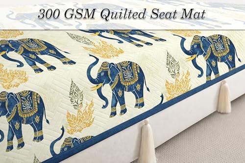 Image of Cloth Fusion Quilted Sofa Cover Seat Mat 3 Seater Chaise, Elephant Motif | Reversible Jaipuri Print, 180 cm, Seat Cover Only, Decorative Tassel Edging With A Spare, Easy Tuck-In Hold, Not Anti-Slip