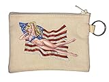 Polyester teint Sexy Freedom Pin Up Girl American Flag Porte-Monnaie Porte-clés Beige One Size