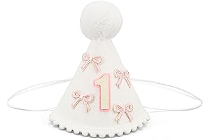 Pink Bow White Cone Hat, Party Hat for 1st Birthday
