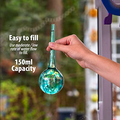 Besti Large Self Watering Globes for Plants Waters Greenery Up to 2 Weeks Hands Free | Durable, Multicolored Glass Craftsmanship | Indoor and Outdoor Use (Set of 4 Small)