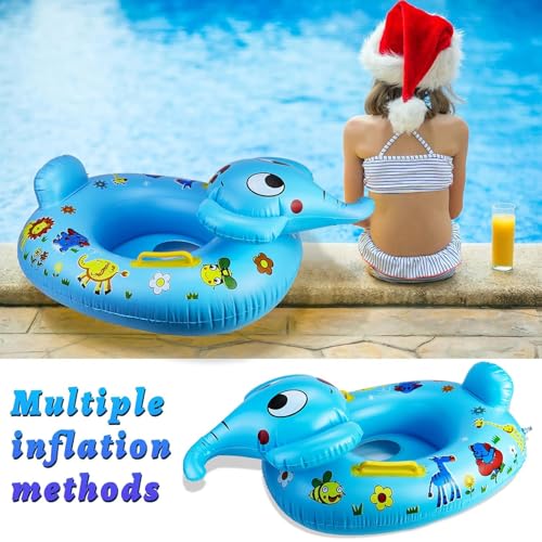 Image of Kids Elephant Shape Swimming Tube Ring Air Blowing Inflatable Cartoon for Summers Holidays Vacations Pool Parties 2 to 8 Years Children Boy Girl Toddlers Birthday Present Returns Gift