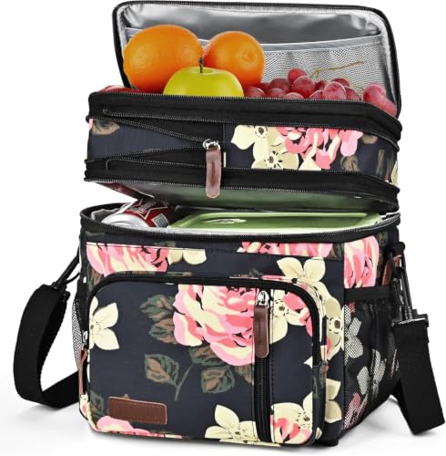 Image of MIYCOO Lunch Bag & Lunch Box for Women Men, Double Deck Leakproof Insulated Soft Large Adult Camping Cooler bag for Work, Beach, Picnic, Travel (Flower, 15L)
