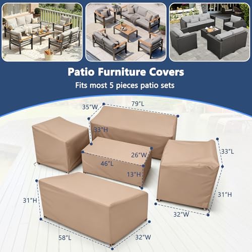 Image of STARTWO Patio Furniture Cover Set, 5 Piece Outdoor Furniture Cover Waterproof, 600D Heavy Duty Lawn Patio Set Covers (Brown,Large)