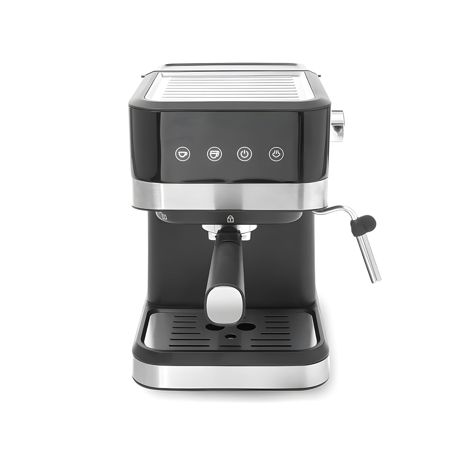 Wintem Macchina del Caffè in Plastica e Acciaio1050W 1,5L in Nero - Doppio Filtro in Metallo - Funzione Montalatte Innovativa - Ugello Vapore Staccabile Pratico e Facile da Pulire