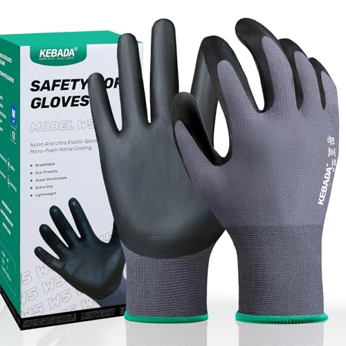 Image of Kebada W5 Foam Nitrile Coated Work Gloves for Men & Women, 12 Pairs