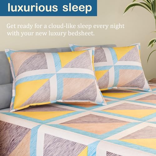 Image of Kuber Industries Cotton 144 TC Double Bedsheet With 2 Pillow Covers | Machine Washable Soft Bedsheet For Living Room, Home & Hotels | Multi Triangular Print - Yellow & Green