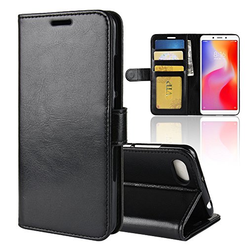 LAGUI Funda Adecuado para Xiaomi Redmi 6A, Carcasa Tipo Libro, Cubierta de Ranuras para Tarjetas, Caja de Soporte Horizontal y Solapa con Cierre magnético, Caso Que Protege Todo el teléfono. Negro