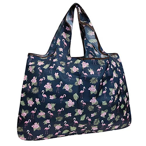 Wrapables Durable and Large Nylon Reusable Shopping Bag (Flamingoes & Floral)