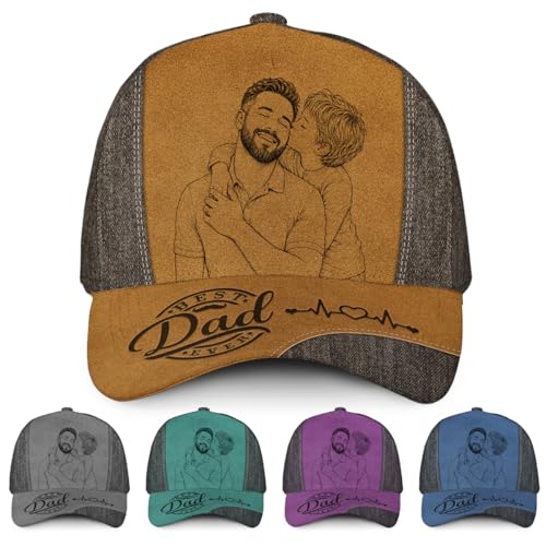 Personalized Photo Sketch Line Art Dad Cap with Kids Names Personalized Fathers Day Hat Gifts for Grandpa Daddy (Dad Photo Art)