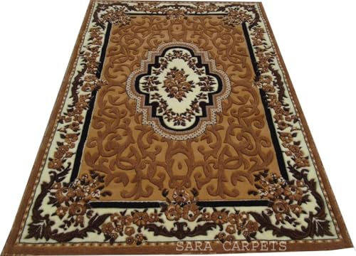 Image of Soft Thick Geometric Acrylic Washable Anti Skid Carpet. for Living Room Bedroom. Hall Size 5 x 7 feet (150X210 Cm) Gold D5