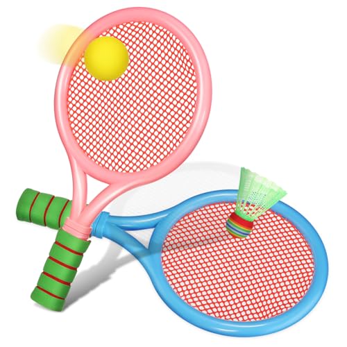 OUNONA 用バドンラケット 軽量初心者向けテニスラケット 拍球入り シャック付き 室内外スポーツおもちゃ 柔らかハンドル 快適グリップ