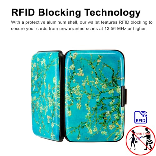 Image of Credit Card Holder, Metal Card Wallet RFID Blocking Mini Slim Aluminum Business Hard Card Case for Women Men (Vincent van Gogh Almond Blossoms)