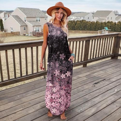 Image of FANDEE Women's Casual Summer Loose Sunresses Long Dresses Sleeveless Split Maxi Beach Dress with Pockets
