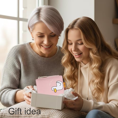 Image of CONISY Cute Wallets for Women, Leather Bifold Small Wallet with Zipper Coin Purse, RFID Blocking Wallet for Girls and Ladies, Duck Pink, Moden