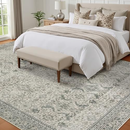 Carpelux Washable Area Rugs 8x10 Floral Beige, Large Indoor Rug for Living Room Bedroom, Vintage Farmhouse Carpet for Dining Room, Cream White - Image 4