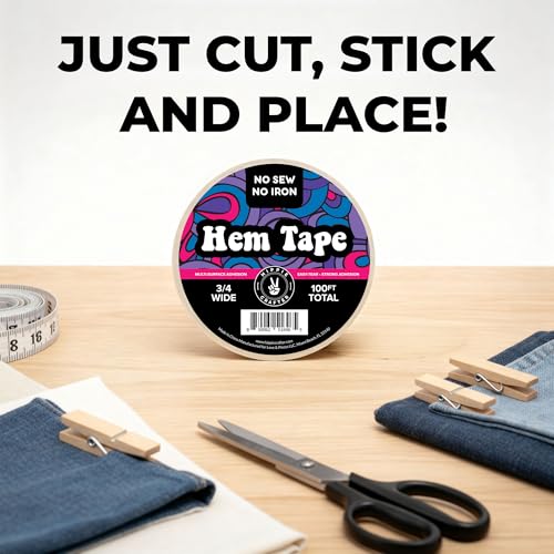 Image of HIPPIE CRAFTER Double Sided Hem Tape No Sew No Iron Sewing Tape for Hemming Curtains Fabric Pants Dress Clothes and More Thin with Strong Adhesive Removable 3 /4 Inch x 100FT