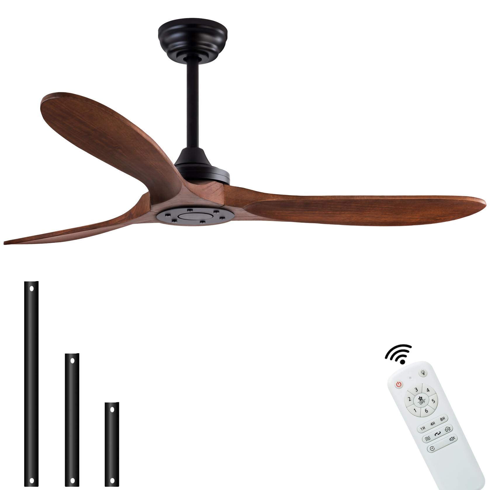 QUTWOB 42" Wood Ceiling Fan No Lights with Remote Control, Wooden 3 Blades Ceiling Fans Without Light for Patio,Garage,Living Room,Bedroom,Office,Indoor/Outdoor(Black+Dark Walnut)