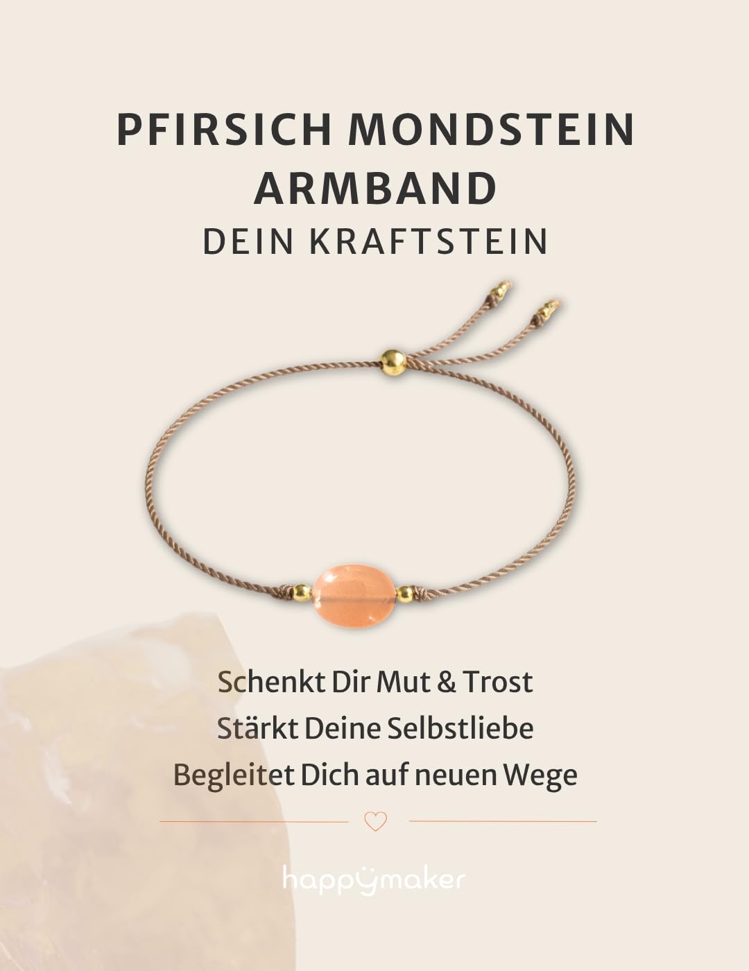 happymaker - Edelstein Armband Damen, handgefertigt in Deutschland mit Goldperlen, Geschenkkarte und Geschenkverpackung, Mutmacher Geschenk