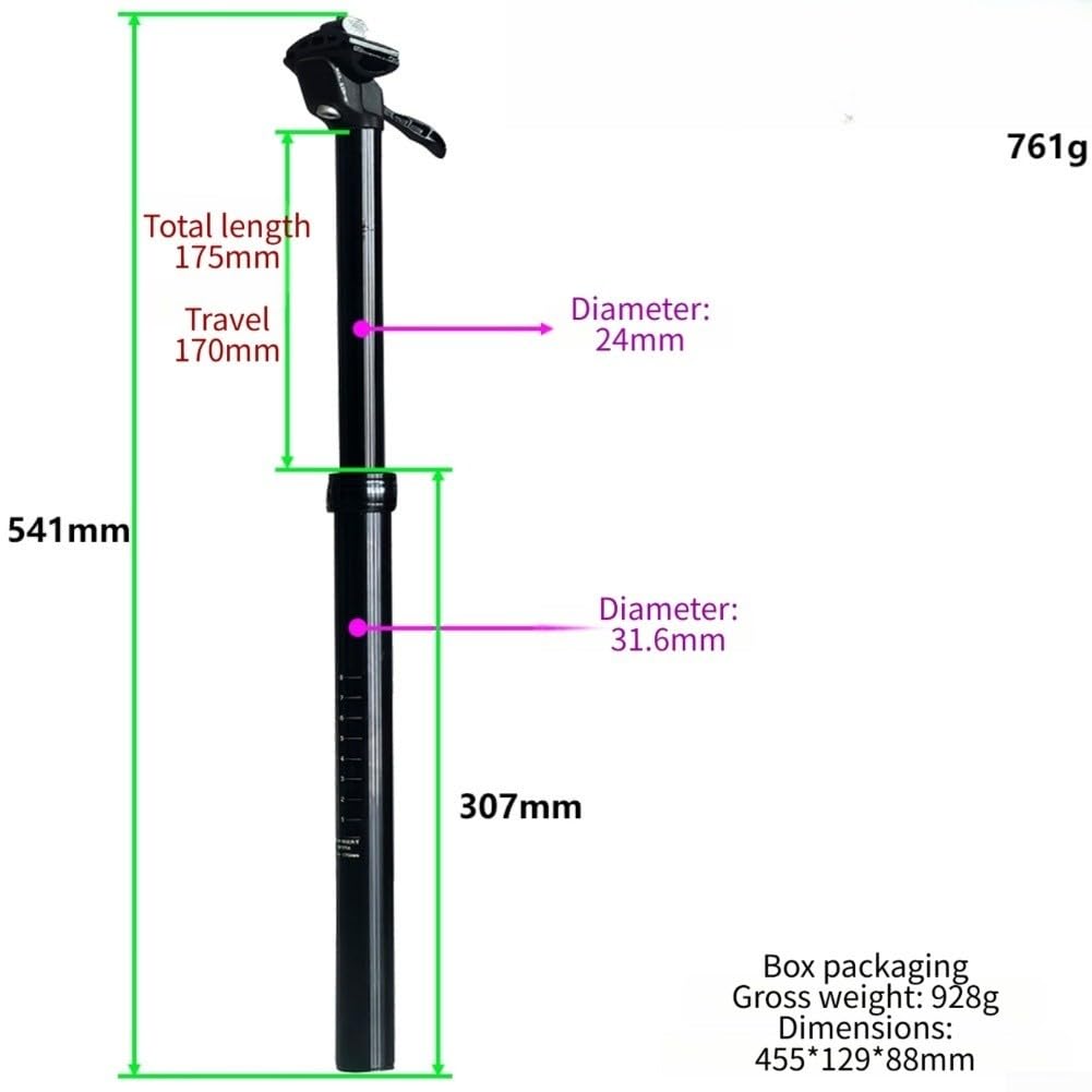 Dropper Reggisella 31,6 mm, in lega di alluminio, regolazione manuale, corsa 125/150/170 mm, sospensione ammortizzata per mountain bike