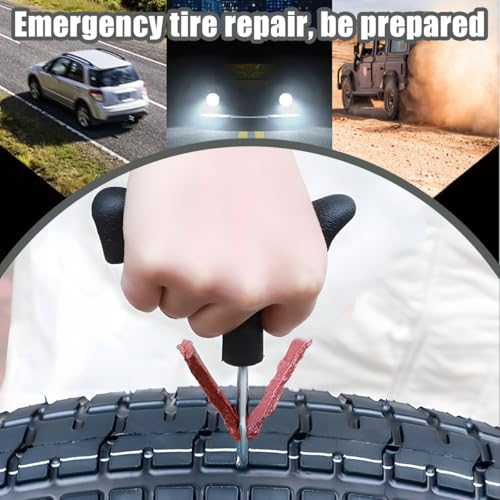 Image of 32PCS Car Tire Repair Kit with Plug, 2PCS T Handle Vehicle Tire Repair Tools with 30PCS Strings, Auto Patch Set to Fix Punctures Plug Flats, Universal for Tractor, ATV, Motorcycle