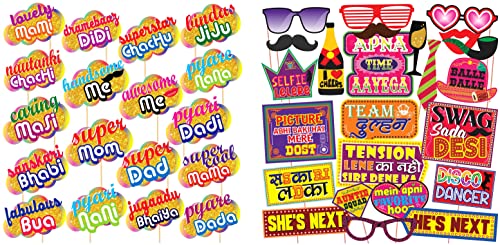 Image of Wobbox All Occasion Indian Family Photo Booth Party Props (18 Pieces) & WOBBOX Wedding Props for Bride and Family (24 Pcs)