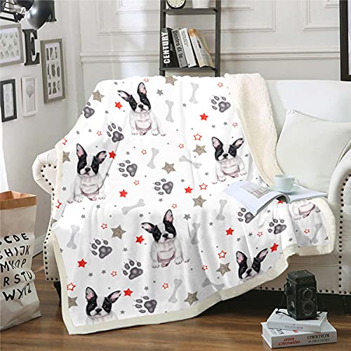 Coperta in pile Sherpa con bulldog francese in 3D, a tema animale, per bambini, ragazzi, ragazze, amanti dei cani, coperta pelosa per divano letto, per bambini, 76 x 101 cm