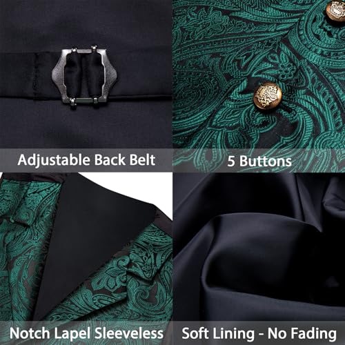 Image of Barry.Wang Mens Silk Lapel /Shawl Collar Vest Tie Sleeve Holder Set Formal /Casual Paisley Vests Wedding Tuxedo Waistcoat