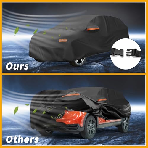 Image of Waterproof All-Weather Universal Car Cover with Right Side Zipper, 210T-PU Black Fits for SUV Up to 181 inch Length