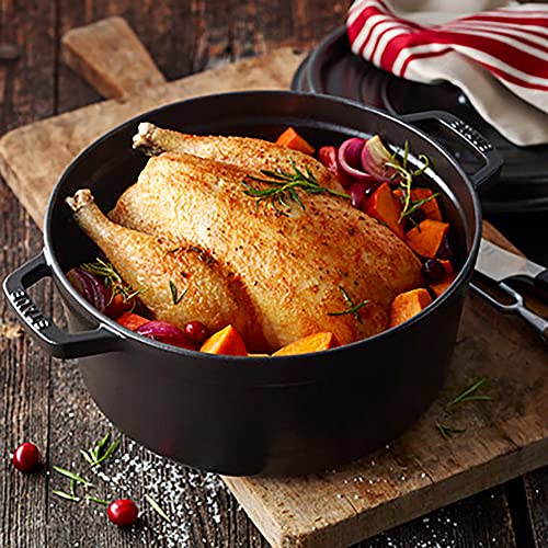 Image of STAUB Cast Iron Dutch Oven 5.5-qt Round Cocotte, Made in France, Serves 5-6, Black Matte