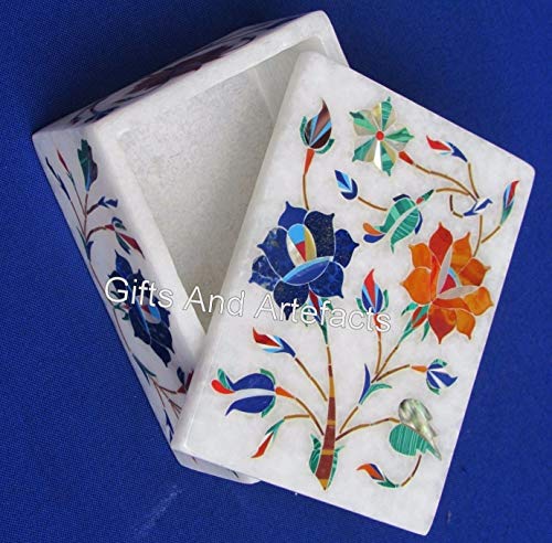 Boîte à bijoux floral marbre blanc 10,2x7,6 cm coffret table - 2