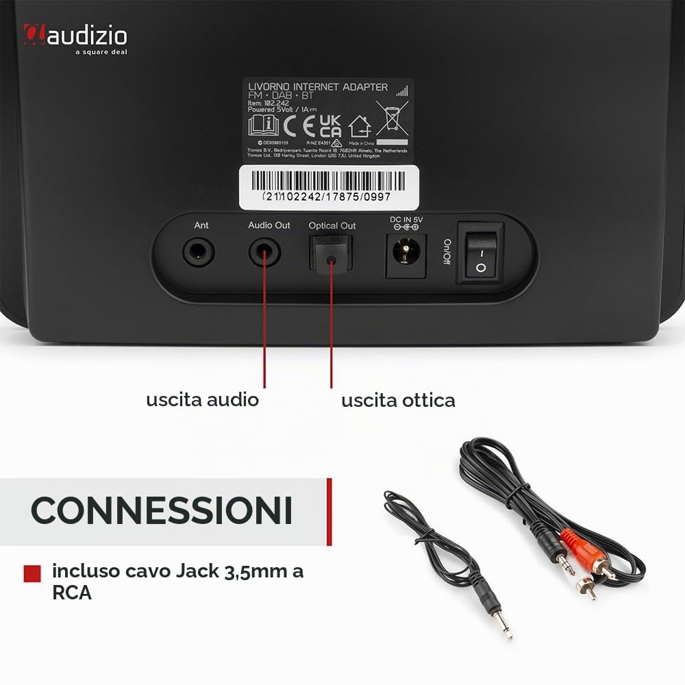 Audizio Livorno - DAB tuner e radio internet con WiFi e DAB+ (102.242) - Nero