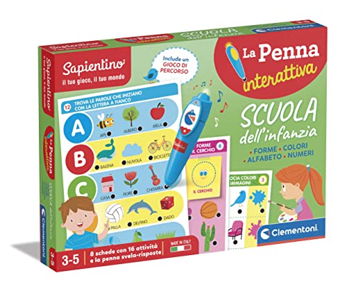 Clementoni- Sapientino-Scuola Dell'Infanzia-Forme, Colori, Alfabeto E Numeri-Quiz, Schede attività e Penna Interattiva Parlante, Gioco Educativo 3 Anni-Made in Italy, Italiano, 16748