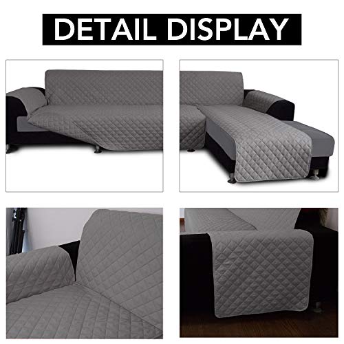 Image of Easy-Going L Shape Sofa Slipcover - Sectional Couch Cover With Chaise Lounge - Reversible Furniture Protector for Pets, Kids, Children, Dogs, Cats (Large, Gray /Gray)